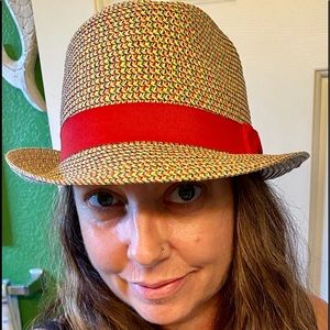 Cute Multicolored Hat With Red Band NEVER WORN